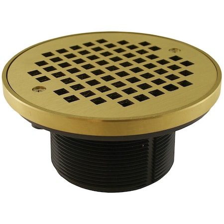 Jones Stephens 3-1/2in. IPS PVC Spud with 5in. Polished Brass Strainer with Ring D56213